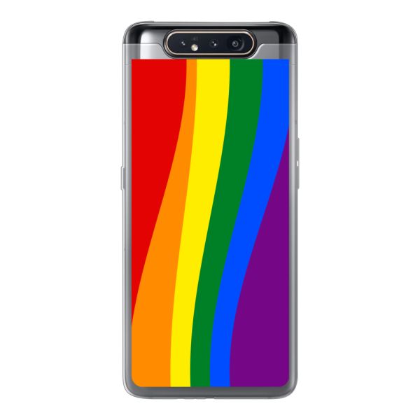 Flexibel Samsung Galaxy A80 hoesje met Regenboogvlag - Klassieke Pride Vlag Subtitel