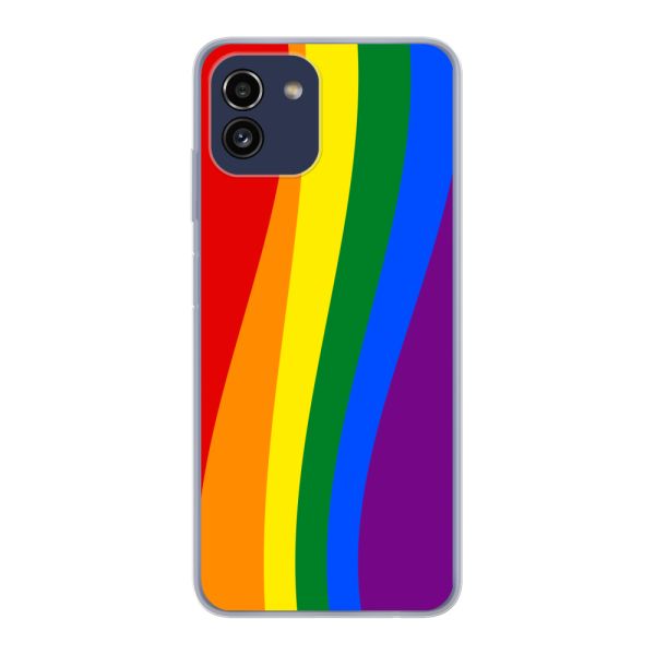 Flexibel Samsung Galaxy A03 hoesje met Regenboogvlag - Klassieke Pride Vlag Subtitel