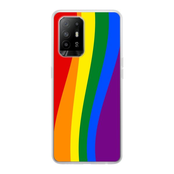 Flexibel Oppo A94 5G / A95 5G hoesje met Regenboogvlag - Klassieke Pride Vlag Subtitel