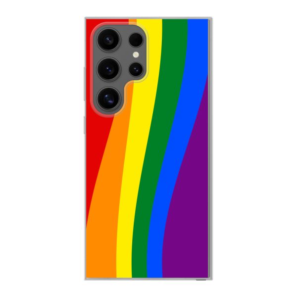 Flexibel Samsung Galaxy S24 Ultra hoesje met Regenboogvlag - Klassieke Pride Vlag Subtitel