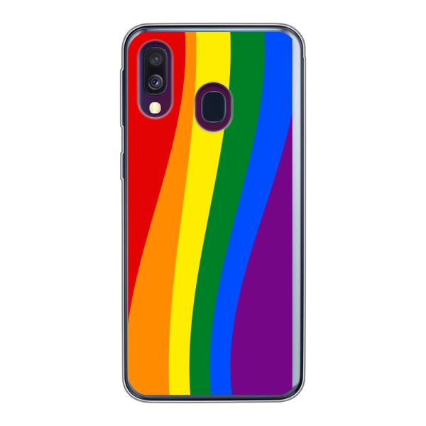 Flexibel Samsung Galaxy A40 hoesje met Regenboogvlag - Klassieke Pride Vlag Subtitel