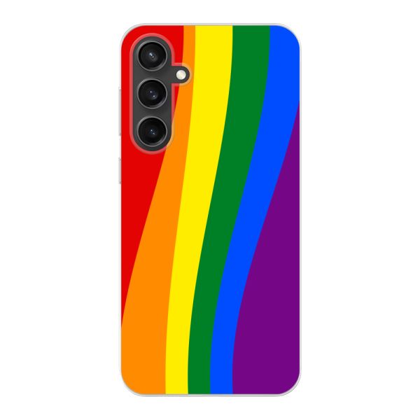 Flexibel Samsung Galaxy S23 FE hoesje met Regenboogvlag - Klassieke Pride Vlag Subtitel