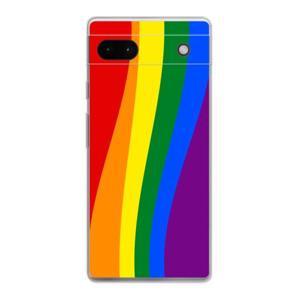 Flexibel Google Pixel 6a hoesje met Regenboogvlag - Klassieke Pride Vlag Subtitel