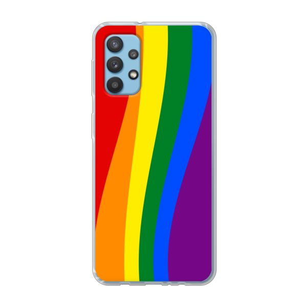 Flexibel Samsung Galaxy A32 4G hoesje met Regenboogvlag - Klassieke Pride Vlag Subtitel