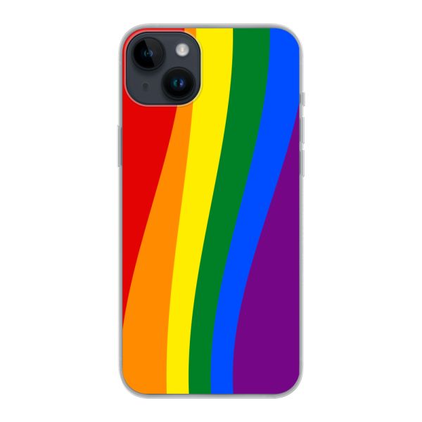 Flexibel iPhone 14 Plus hoesje met Regenboogvlag - Klassieke Pride Vlag Subtitel