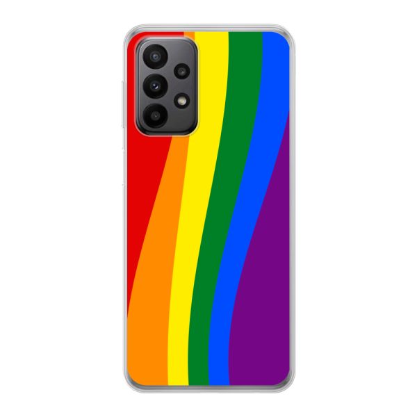 Flexibel Samsung Galaxy A23 5G hoesje met Regenboogvlag - Klassieke Pride Vlag Subtitel