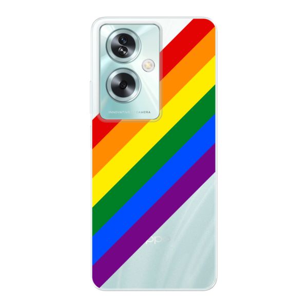 Flexibel Oppo A79 hoesje met diagonale regenboog - pridestrepen