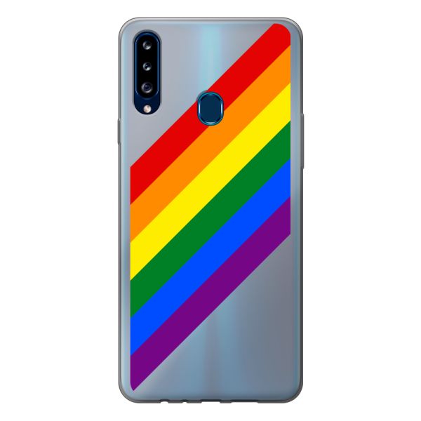 Flexibel Samsung Galaxy A20s hoesje met Diagonale Regenboog - Pride Strepen