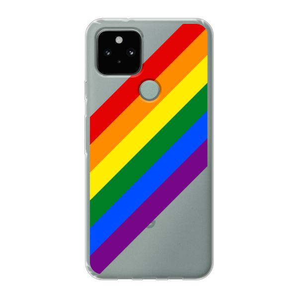 Flexibel Google Pixel 5 hoesje met diagonale regenboog - pridestrepen