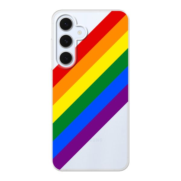 Flexibel Samsung Galaxy S24 FE hoesje met Diagonale Regenboog - Pride Strepen