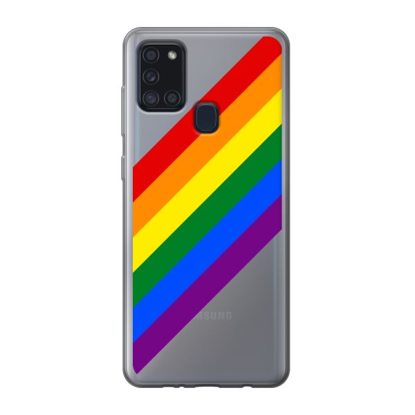 Flexibel Samsung Galaxy A21s hoesje met Diagonale Regenboog - Pride Strepen
