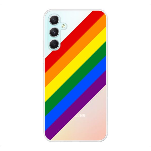 Flexibel Samsung Galaxy A34 hoesje met diagonale regenboog - pridestrepen