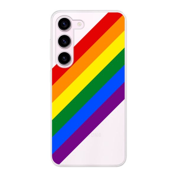 Flexibel Samsung Galaxy S23 hoesje met Diagonale Regenboog - Pride Strepen