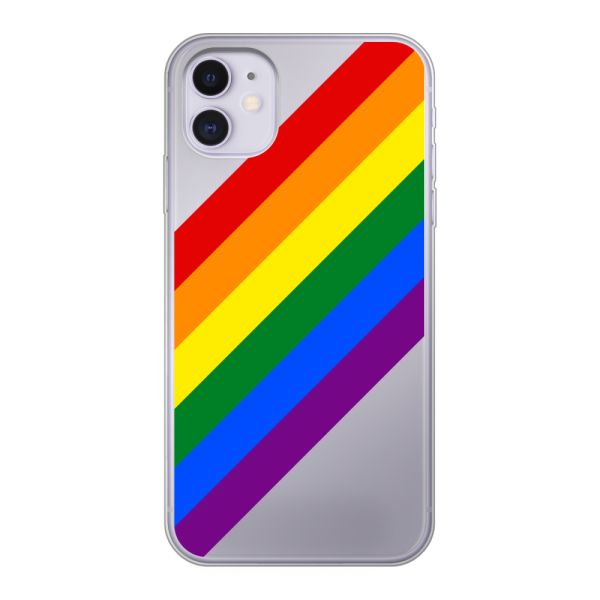 Flexibel iPhone 11 hoesje met Diagonale Regenboog - Pride Strepen
