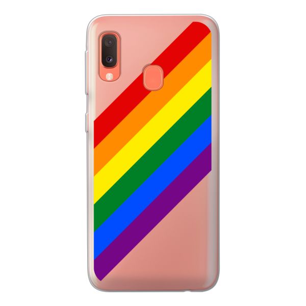 Flexibel Samsung Galaxy A20e hoesje met Diagonale Regenboog - Pride Strepen