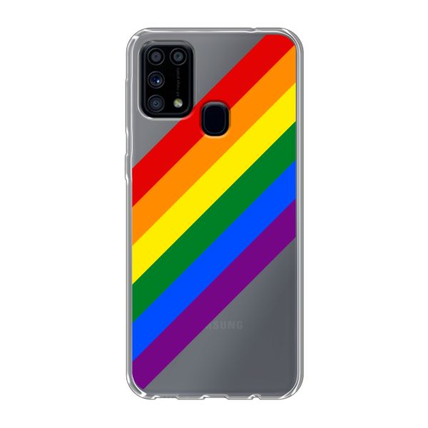 Flexibel Samsung Galaxy M31 hoesje met Diagonale Regenboog - Pride Strepen