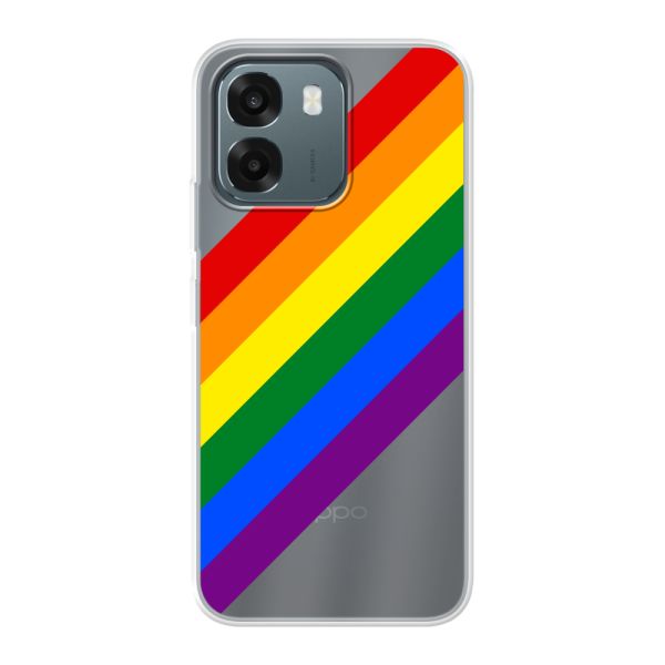 Flexibel Oppo A6 5G hoesje met diagonale regenboog - pridestrepen