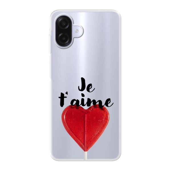 Coque Samsung Galaxy A07 flexible avec sucette en forme de cœur - Je t'aime