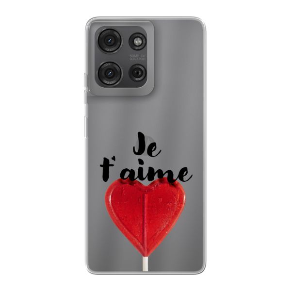 Coque Motorola Moto G75 flexible avec sucette en forme de cœur - Je t'aime