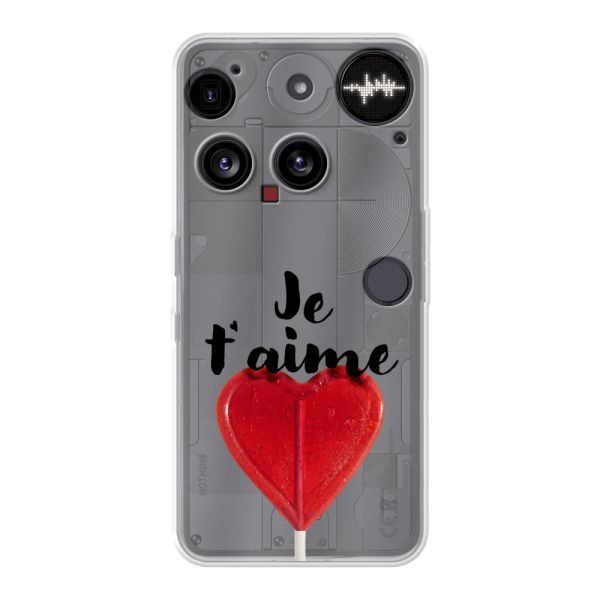 Coque Nothing Phone (3) flexible avec sucette en forme de cœur - Je t'aime