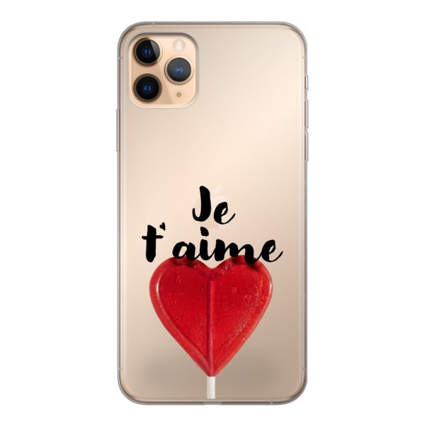 Coque iPhone 11 Pro Max flexible avec sucette en forme de cœur - Je t'aime