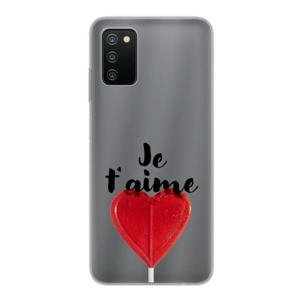 Coque Samsung Galaxy A03s flexible avec sucette en forme de cœur - Je t'aime