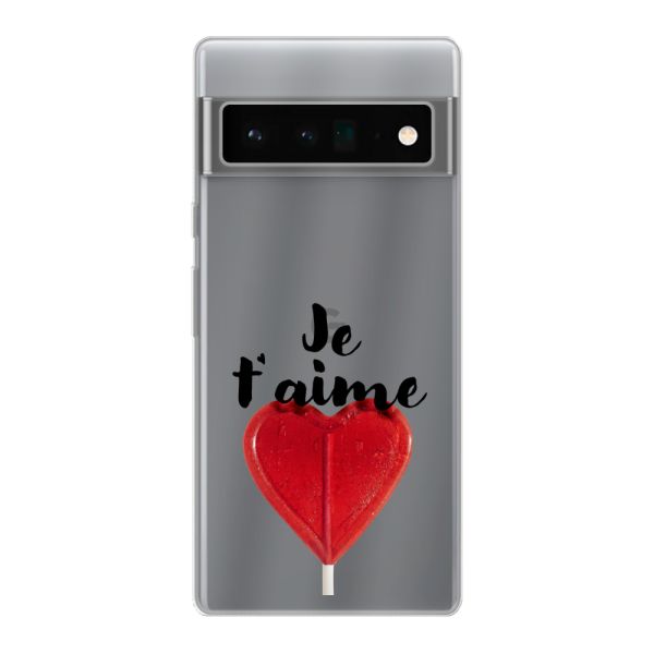 Coque Google Pixel 6 Pro flexible avec sucette en forme de cœur - Je t'aime