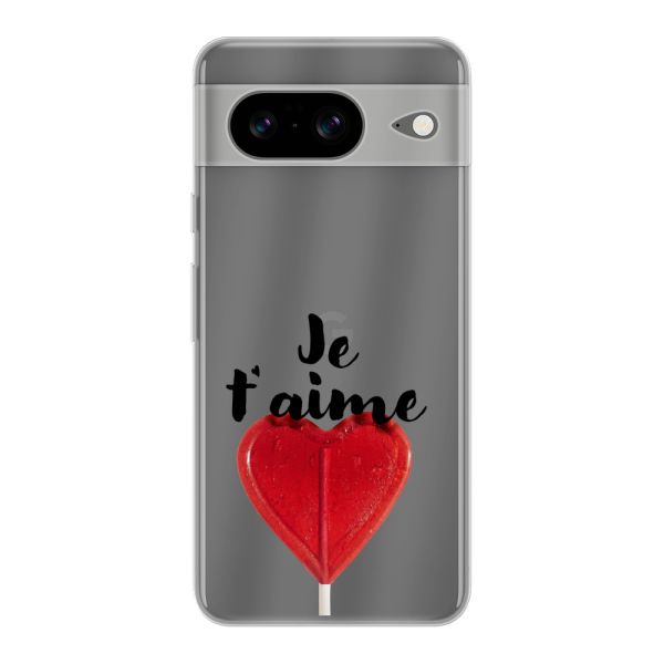 Coque Google Pixel 8 flexible avec sucette en forme de cœur - Je t'aime