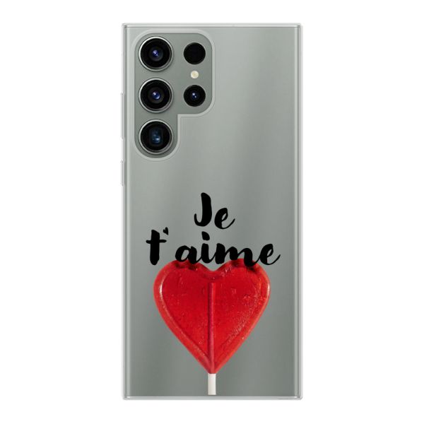 Coque Samsung Galaxy S23 Ultra flexible avec sucette en forme de cœur - Je t'aime