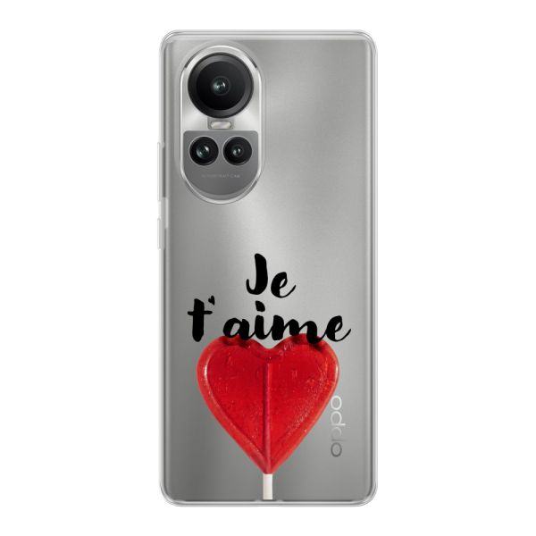 Coque Oppo Reno 10 Pro flexible avec sucette en forme de cœur - Je t'aime