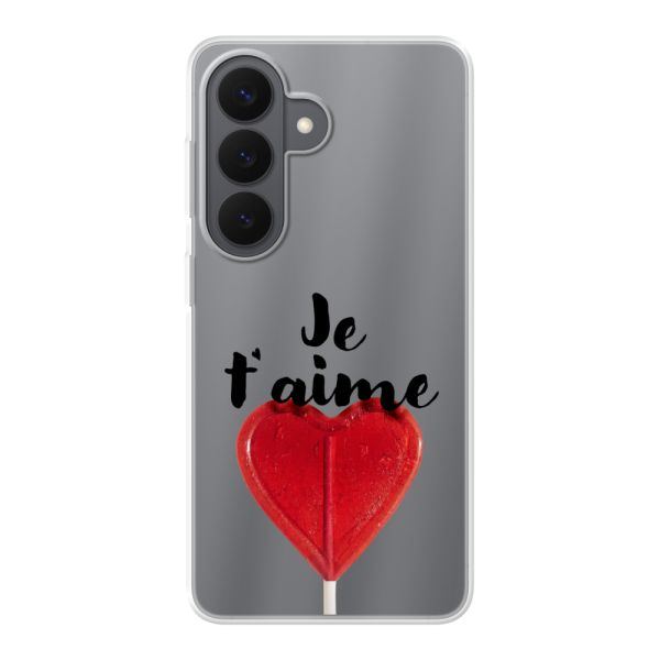 Coque Samsung Galaxy S26 flexible avec sucette en forme de cœur - Je t'aime