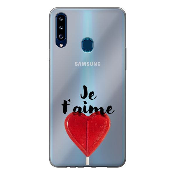 Coque Samsung Galaxy A20s flexible avec sucette en forme de cœur - Je t'aime