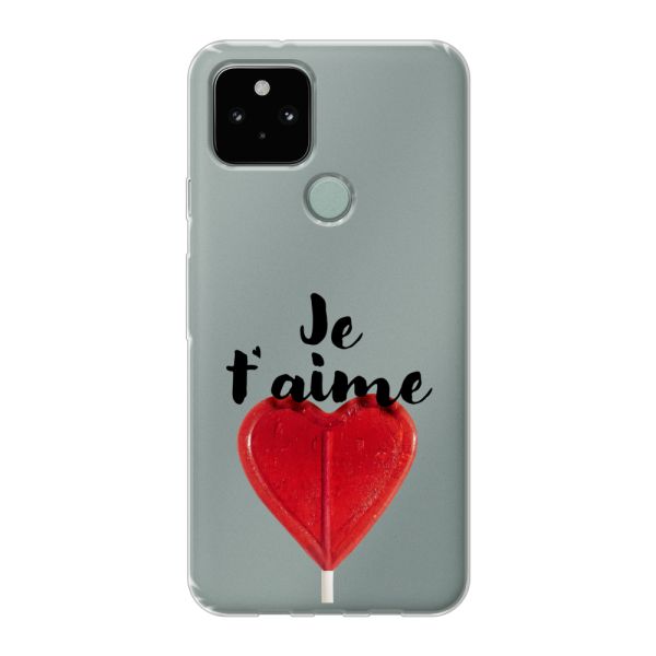 Coque Google Pixel 5 flexible avec sucette en forme de cœur - Je t'aime