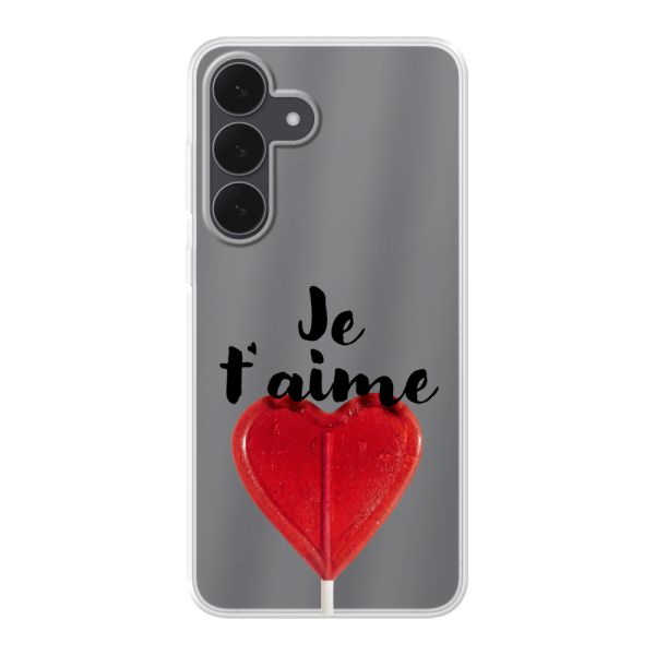 Coque Samsung Galaxy S25 FE flexible avec sucette en forme de cœur - Je t'aime