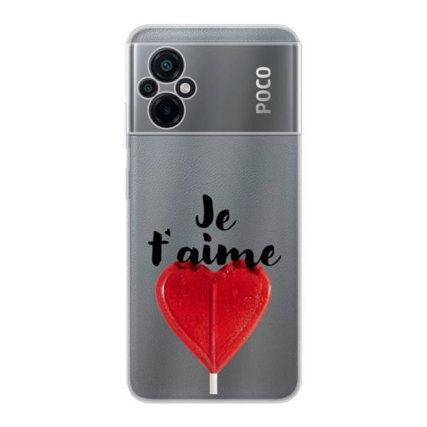 Coque Xiaomi Poco M5 4G / 5G flexible avec sucette en forme de cœur - Je t'aime