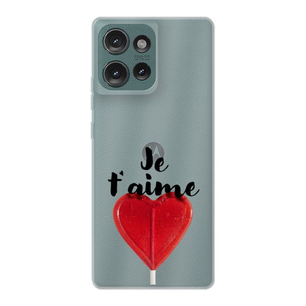 Coque Motorola Edge 50 flexible avec sucette en forme de cœur - Je t'aime