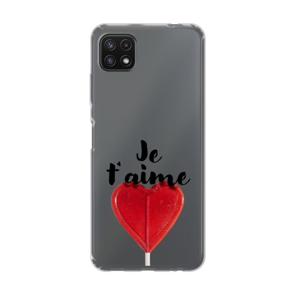 Coque Samsung Galaxy A22 5G flexible avec sucette en forme de cœur - Je t'aime