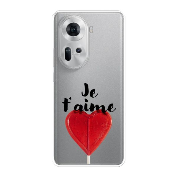 Coque Oppo Reno11 flexible avec sucette en forme de cœur - Je t'aime