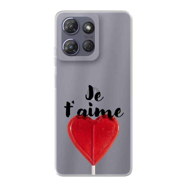 Coque Motorola Moto G Power (2025) flexible avec sucette en forme de cœur - Je t'aime