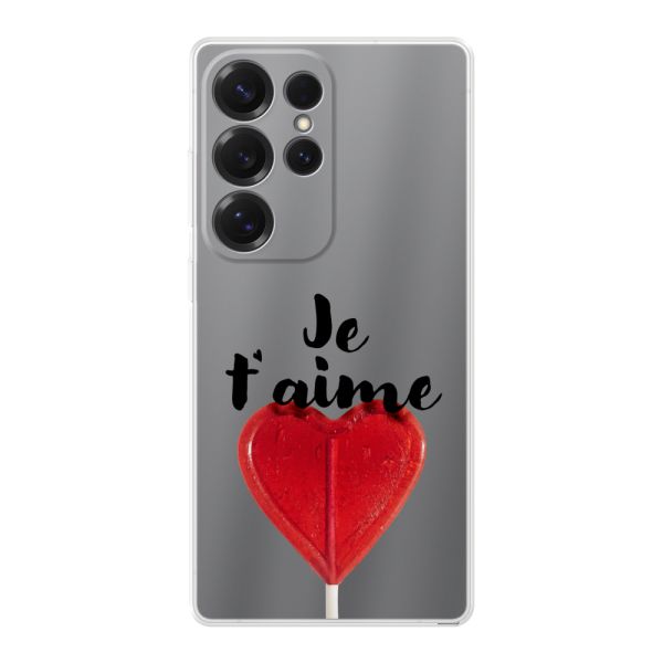 Coque Samsung Galaxy S25 Ultra flexible avec sucette en forme de cœur - Je t'aime