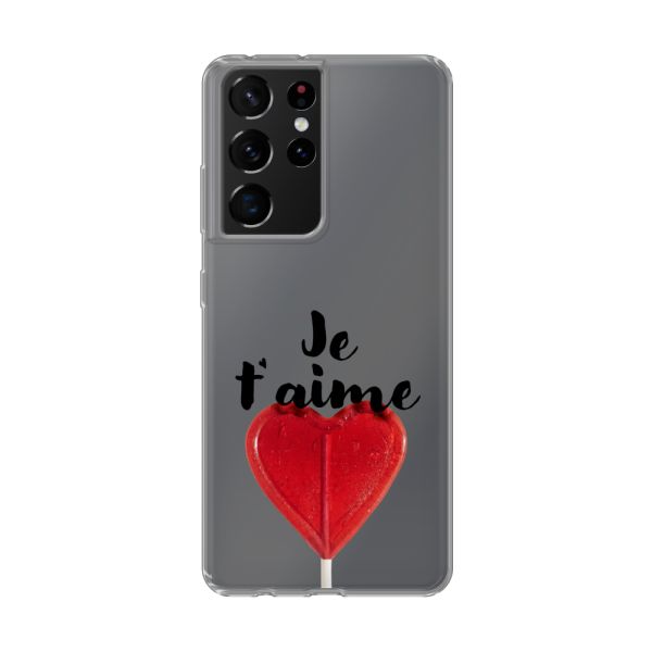 Coque Samsung Galaxy S21 Ultra 5G flexible avec sucette en forme de cœur - Je t'aime