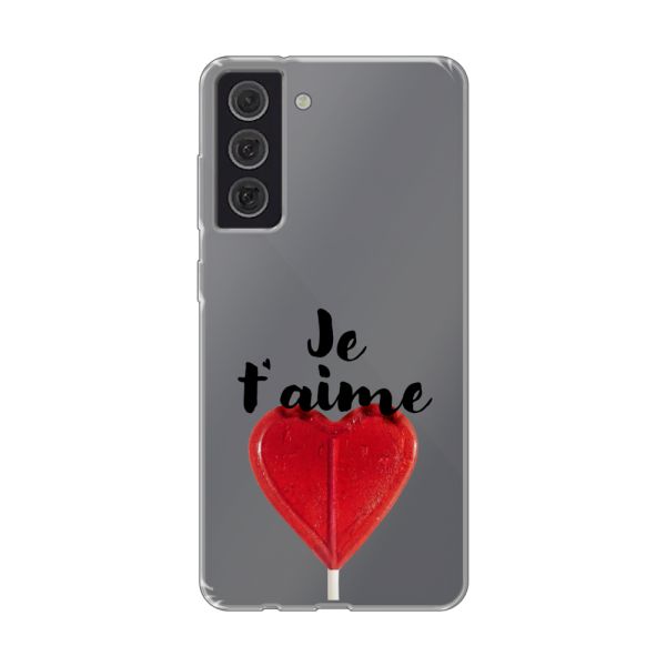 Coque Samsung Galaxy S21 FE flexible avec sucette en forme de cœur - Je t'aime
