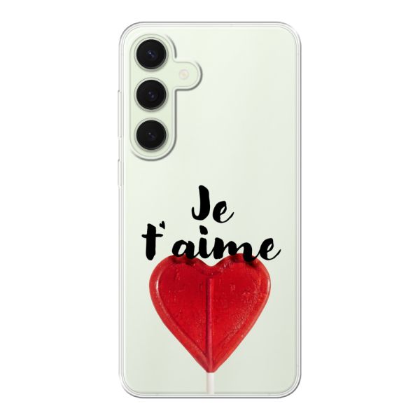 Coque Samsung Galaxy S25 Plus flexible avec sucette en forme de cœur - Je t'aime