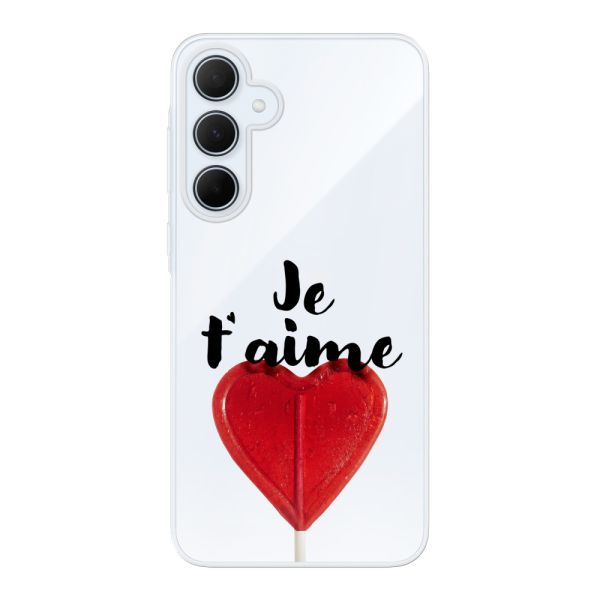 Coque Samsung Galaxy A35 flexible avec sucette en forme de cœur - Je t'aime