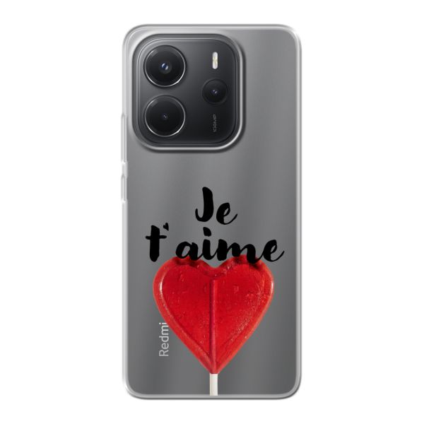 Coque Xiaomi Redmi Note 14 4G flexible avec sucette en forme de cœur - Je t'aime