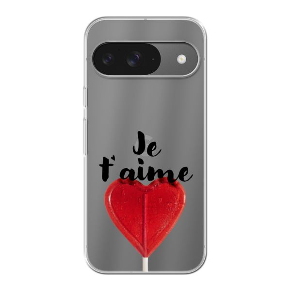 Funda flexible Google Pixel 9 / 9 Pro con piruleta en forma de corazón - Je t'aime