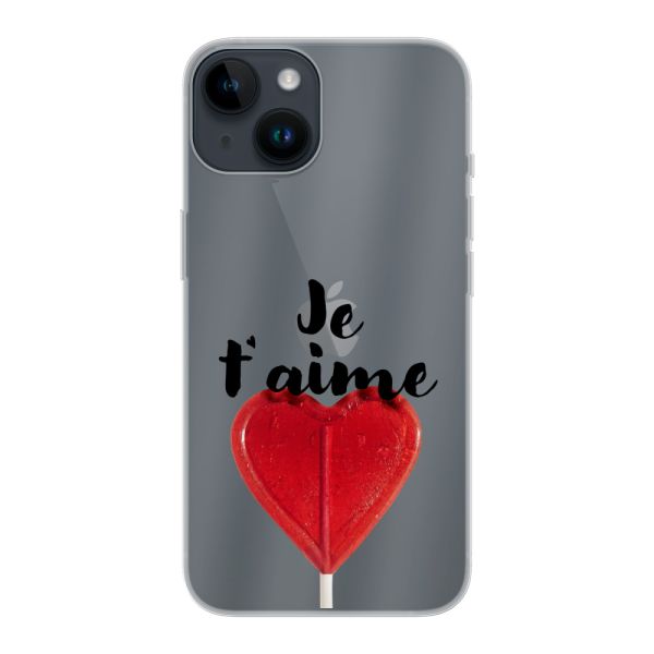 Coque iPhone 14 flexible avec sucette en forme de cœur - Je t'aime