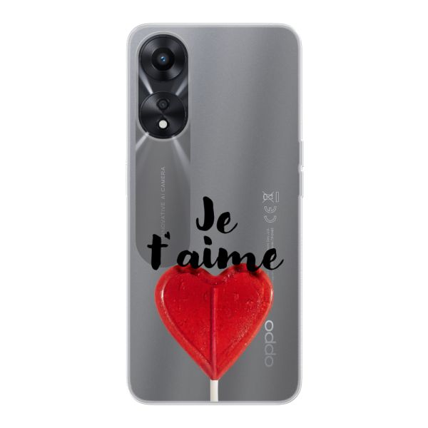 Coque Oppo A58x flexible avec sucette en forme de cœur - Je t'aime