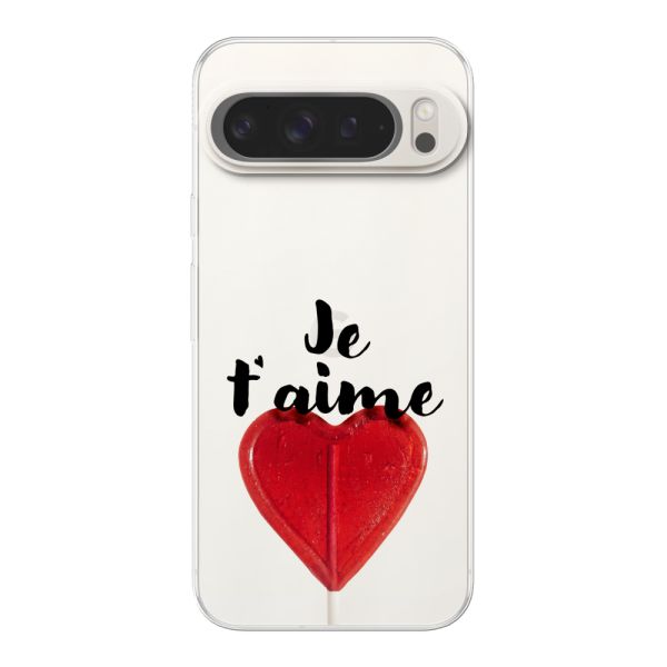 Coque Google Pixel 9 Pro XL flexible avec sucette en forme de cœur - Je t'aime