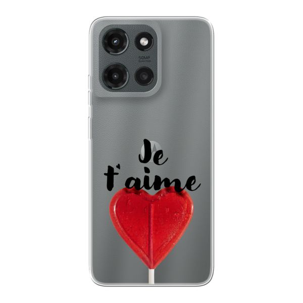 Coque Motorola Moto G (2025) flexible avec sucette en forme de cœur - Je t'aime